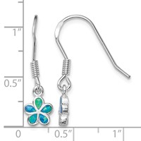 Sterling Silver Rhodium-plated Blue Created Opal Flower Earrings view 4