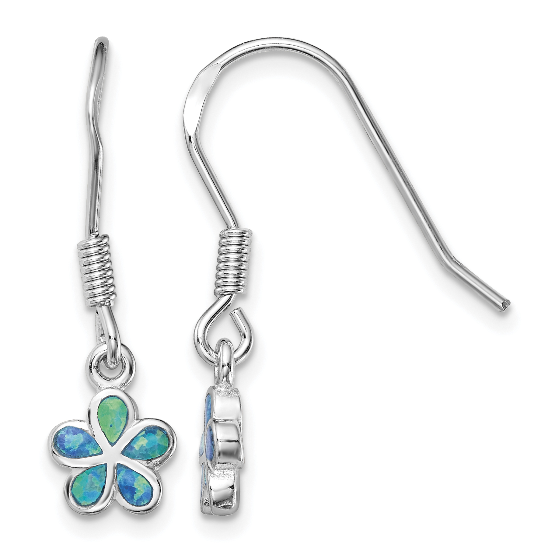 Sterling Silver Rhodium-plated Blue Created Opal Flower Earrings (QE14032)