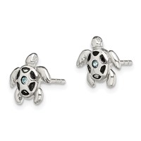 Sterling Silver Antiqued Aqua Crystal Turtle Post Earrings view 2