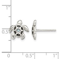 Sterling Silver Antiqued Aqua Crystal Turtle Post Earrings view 4