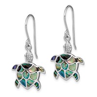 Sterling Silver Rhodium-plated Polished Abalone Turtle Dangle Earrings view 2