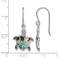 Sterling Silver Rhodium-plated Polished Abalone Turtle Dangle Earrings view 4