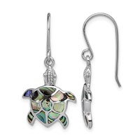 Sterling Silver Rhodium-plated Polished Abalone Turtle Dangle Earrings view 1