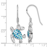 Sterling Silver Rhodium-plated Polished Blue Created Opal Turtle Dangle Earrings view 4