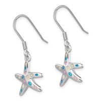 Sterling Silver Rhodium-plated Pink Blue Created Opal Starfish Earrings view 2