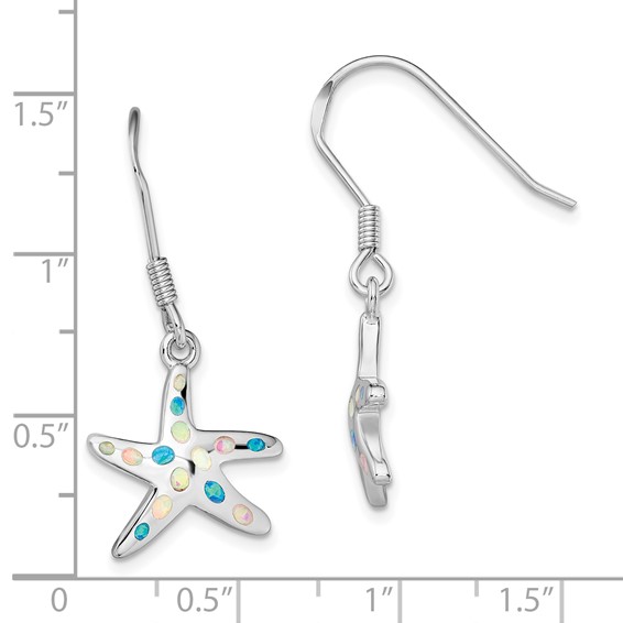 Sterling Silver Rhodium-plated Pink/Blue Created Opal Starfish Earrings