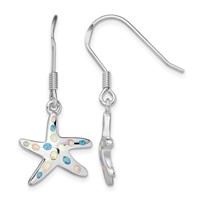Sterling Silver Rhodium-plated Pink Blue Created Opal Starfish Earrings view 1