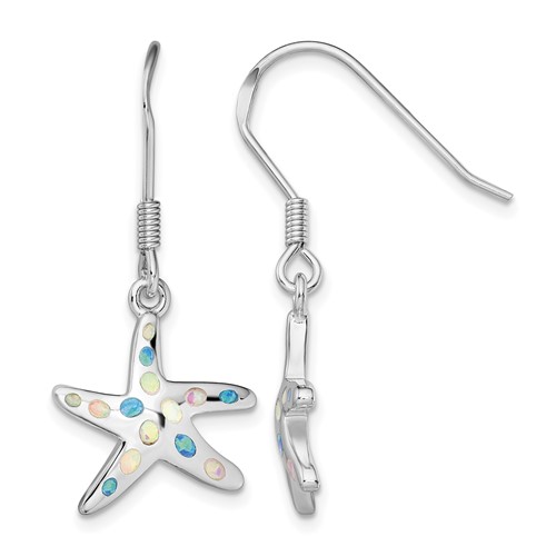 Sterling Silver Rhodium-plated Pink Blue Created Opal Starfish Earrings