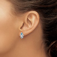 Sterling Silver Rhodium-plated Polished & Beaded Blue Created Opal Fleur De Lis Post Earrings view 3