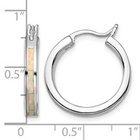 Sterling Silver Rhodium-plated Created Opal Inlay Round Hoop Earrings view 4