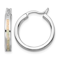 Sterling Silver Rhodium-plated Created Opal Inlay Round Hoop Earrings view 1