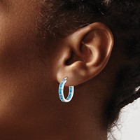 Sterling Silver Rhodium-plated Blue Created Opal in Out Round Hoop Earrings view 3