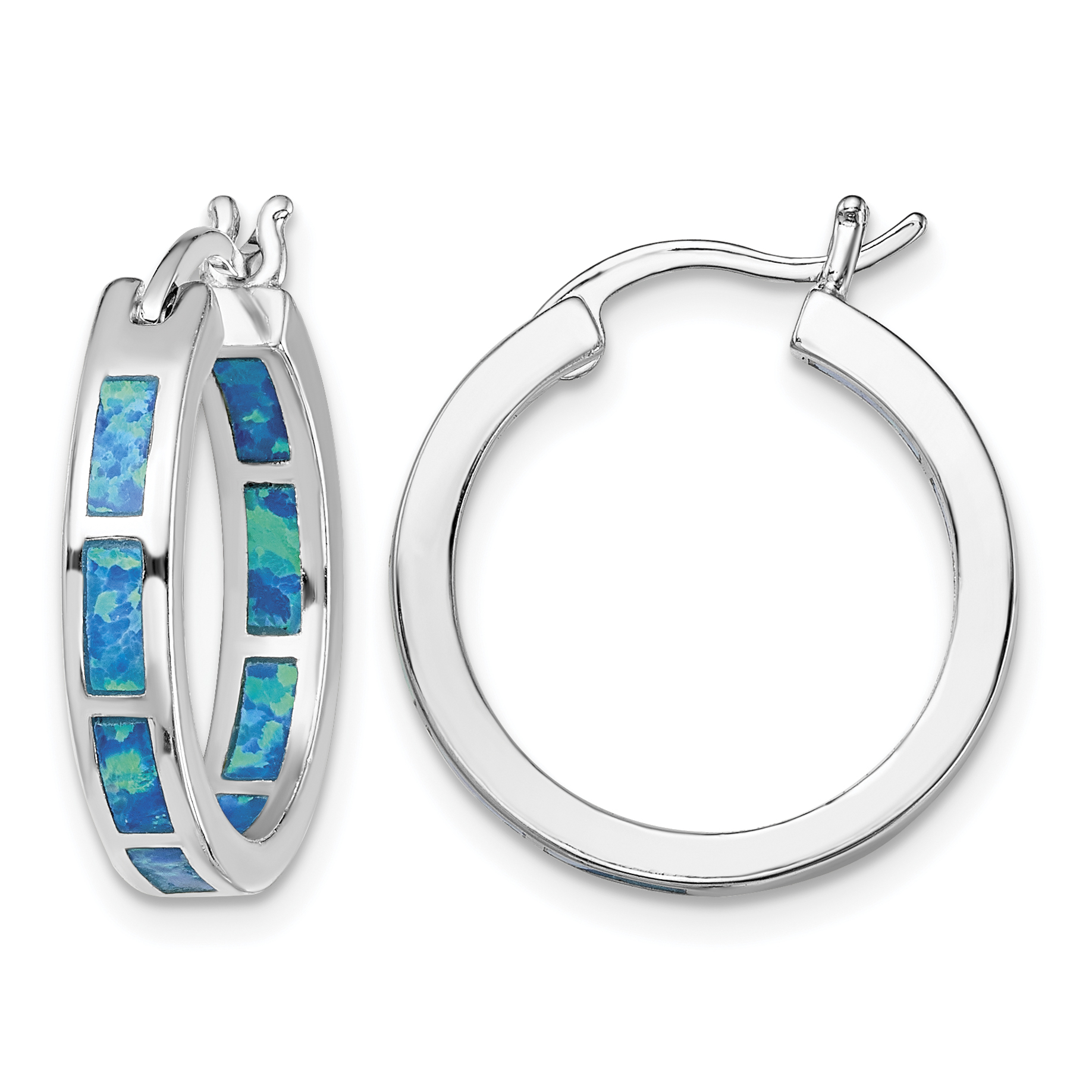 Sterling Silver Rhodium-plated Blue Cr. Opal In/Out Round Hoop Earrings (QE14046)