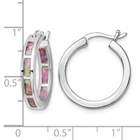 Sterling Silver Rhodium-plated Pink Cr. Opal in Out Round Hoop Earrings view 4