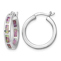 Sterling Silver Rhodium-plated Pink Cr. Opal in Out Round Hoop Earrings view 1