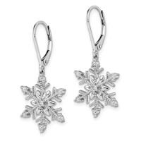 Sterling Silver Rhodium Diam. Snowflake Leverback Earrings view 2