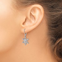 Sterling Silver Rhodium Diam. Snowflake Leverback Earrings view 3