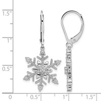 Sterling Silver Rhodium Diam. Snowflake Leverback Earrings view 4
