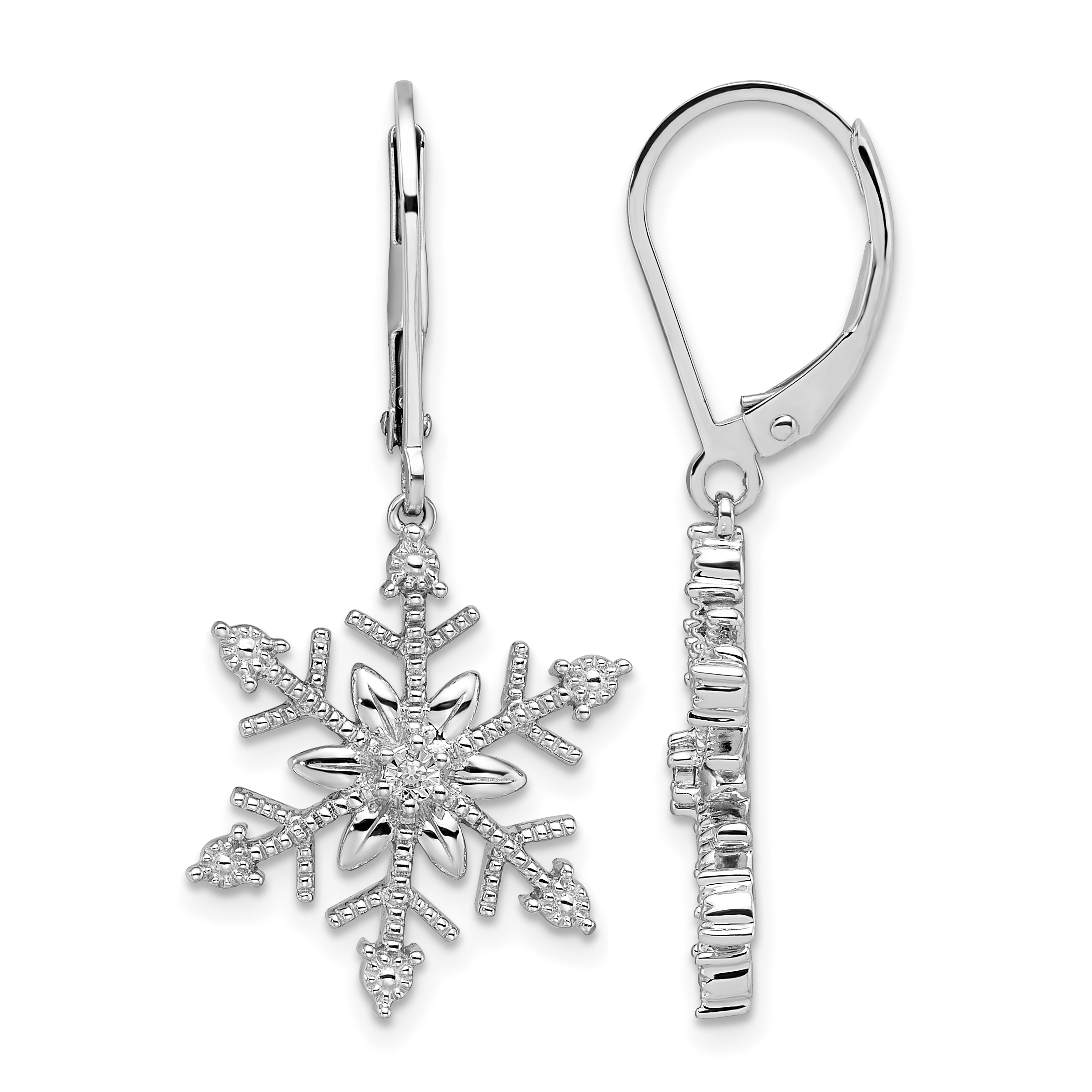 Sterling Silver Rhodium Diam. Snowflake Leverback Earrings (QE14049)