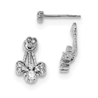 Sterling Silver Rhodium-plated Polished CZ Heart Front and Back Post Earrin