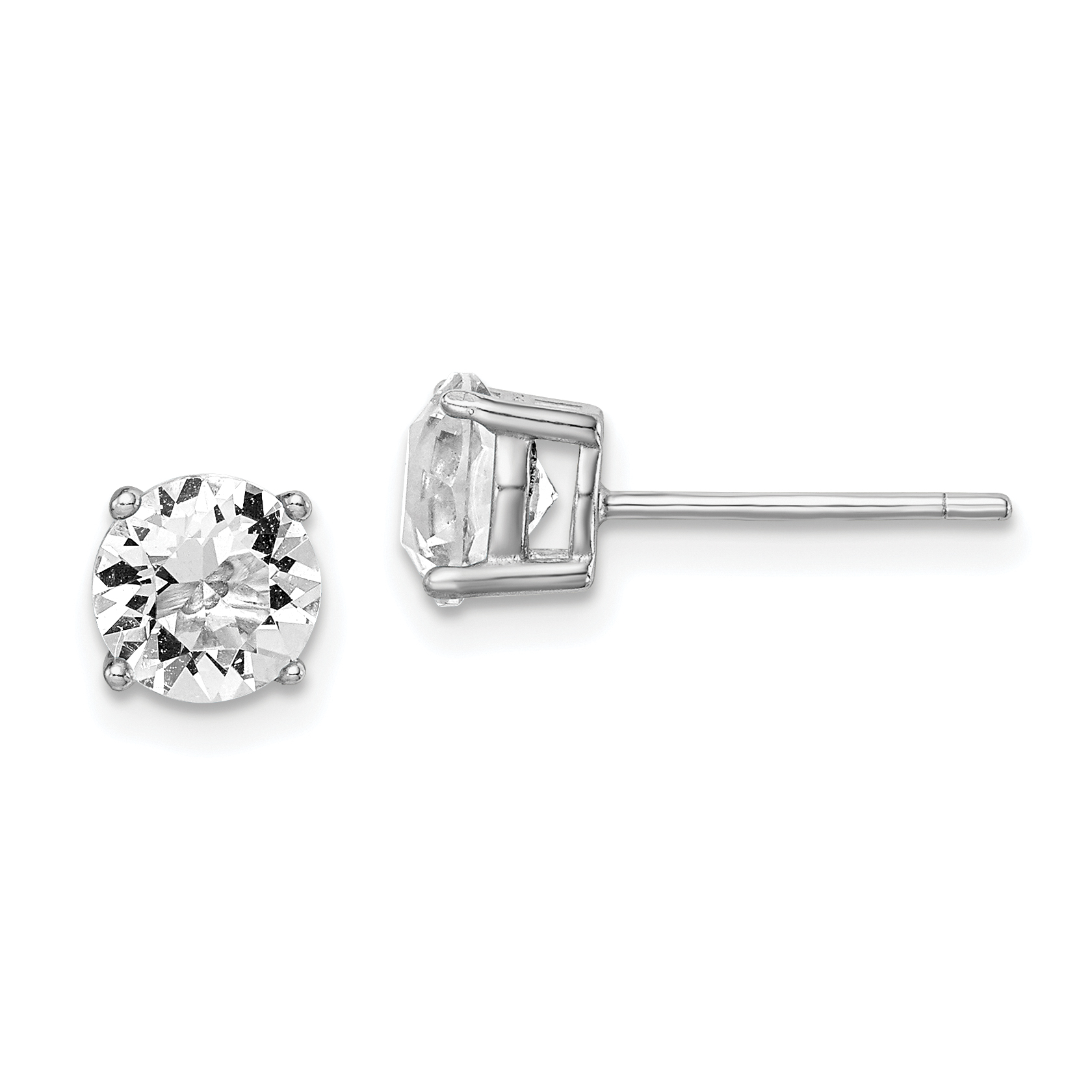 Sterling Silver Rhod-pltd Clear Crystal Birthstone Earrings (QE14067APR)