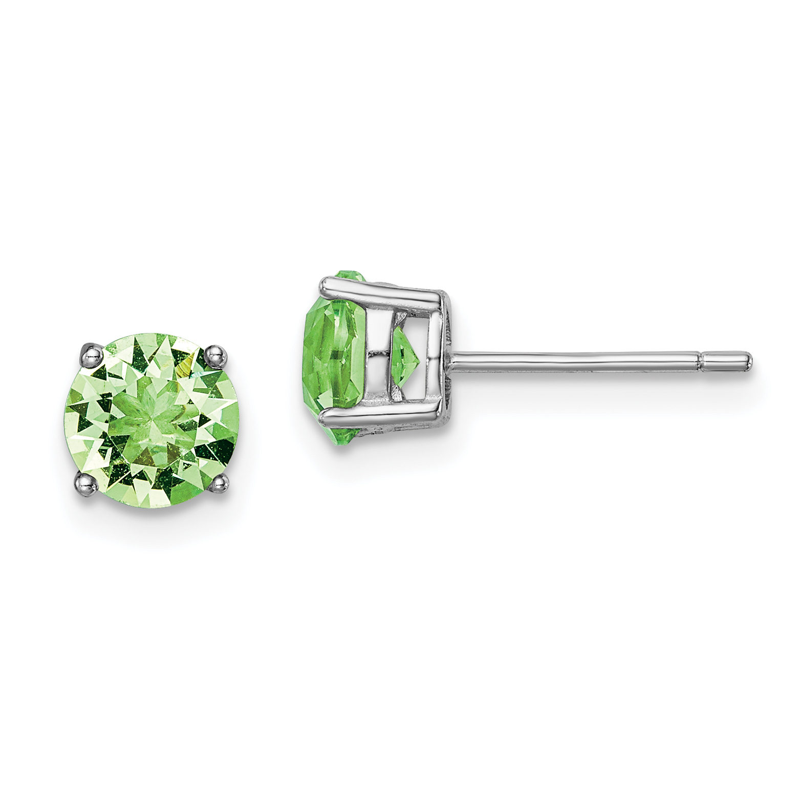 Sterling Silver Rhod-pltd Light Green Crystal Birthstone Earrings (QE14067AUG)