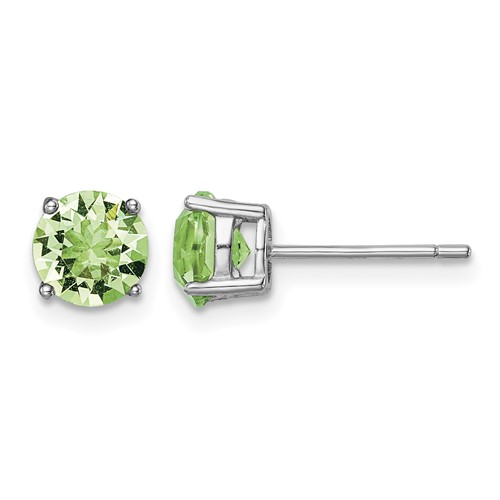 Sterling Silver Rhodium-plated Light Green Crystal Birthstone Earrings
