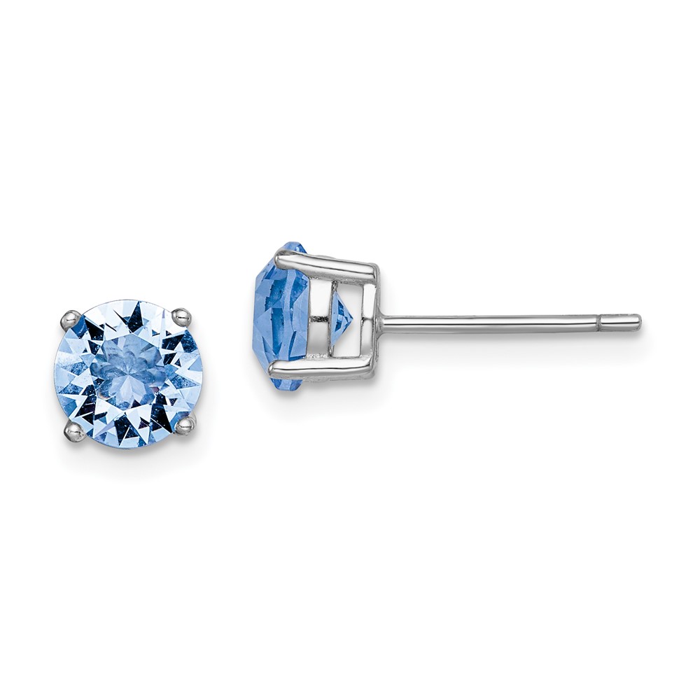 Sterling Silver Rhod-pltd Light Blue Crystal Birthstone Earrings (QE14067DEC)