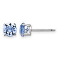 Sterling Silver Rhodium-plated Light Blue Crystal Birthstone Earrings view 1