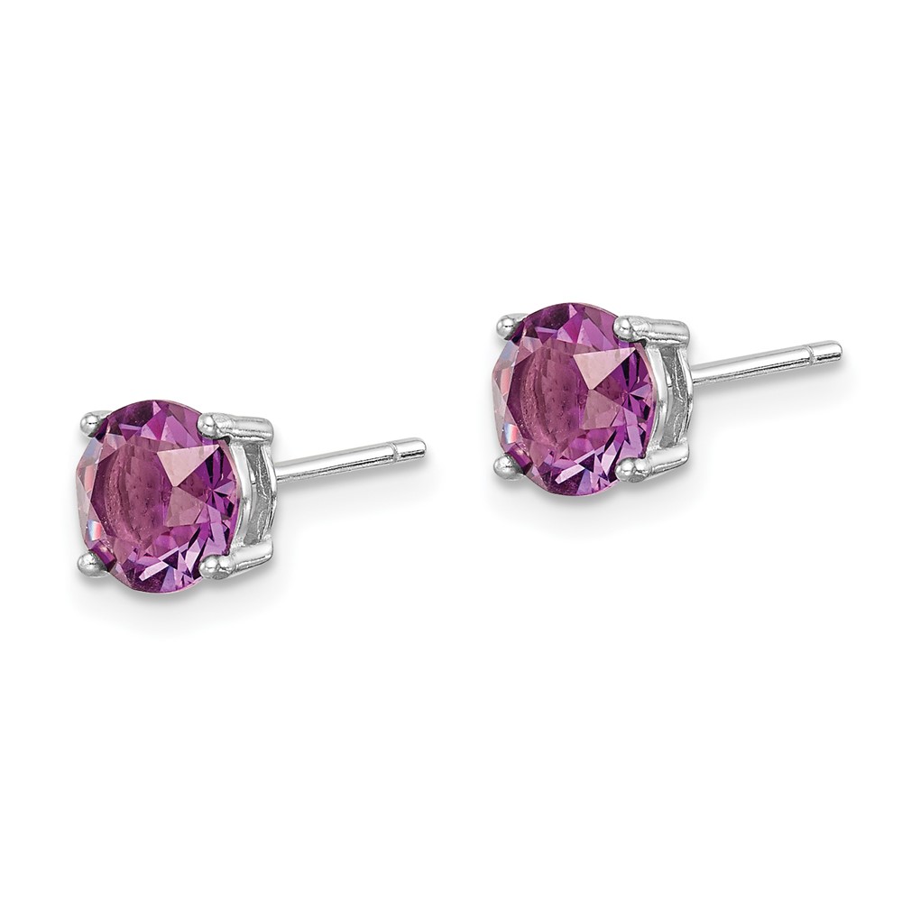 Sterling Silver Rhod-pltd Purple Crystal Birthstone Earrings (QE14067FEB)