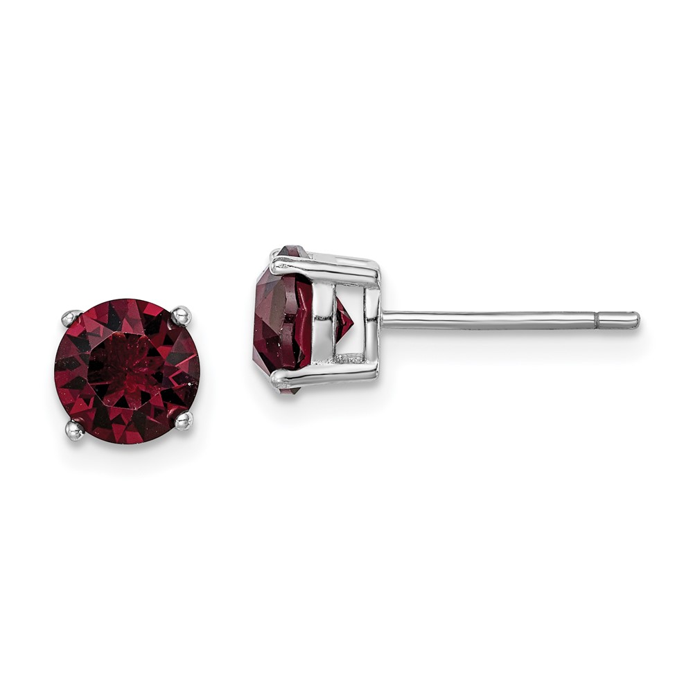 Sterling Silver Rhod-pltd Burgundy Crystal Birthstone Earrings (QE14067JAN)