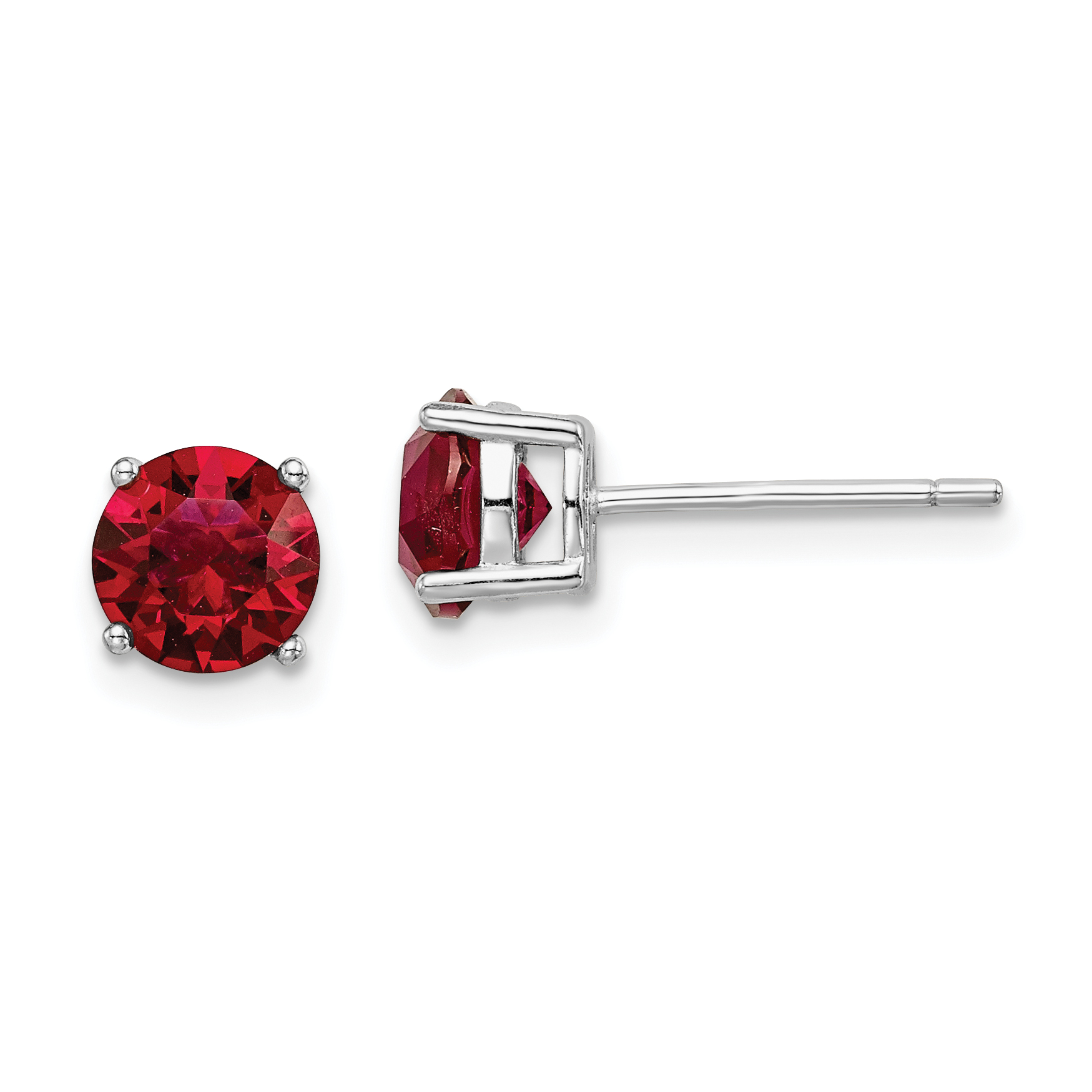 Sterling Silver Rhod-pltd Red Crystal Birthstone Earrings (QE14067JUL)