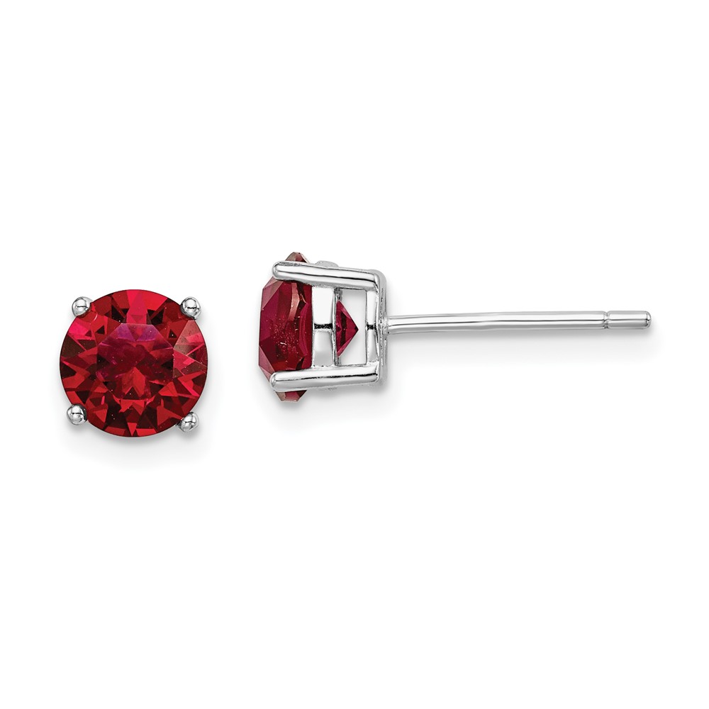 Sterling Silver Rhod-pltd Red Crystal Birthstone Earrings (QE14067JUL)