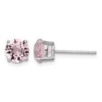 Sterling Silver Rhodium-plated Lavender Pink Crystal Birthstone Earrings view 1