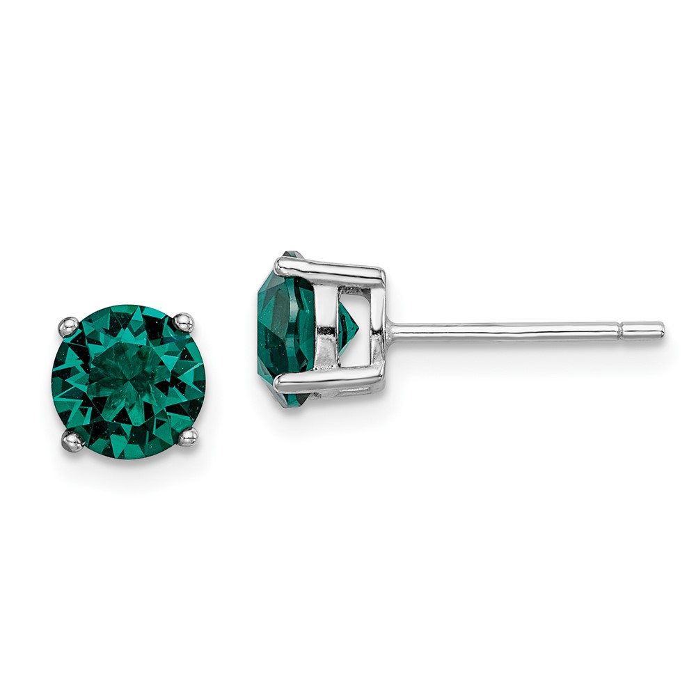 Sterling Silver Rhod-pltd Green Crystal Birthstone Earrings (QE14067MAY)