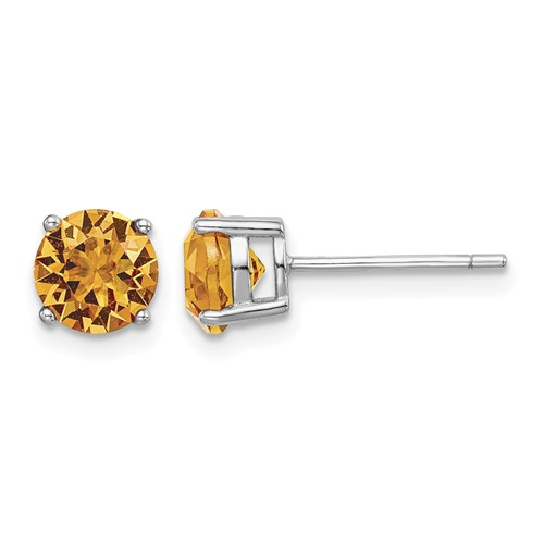 Sterling Silver Rhodium-plated GoldenYellow Crystal Birthstone Earrings