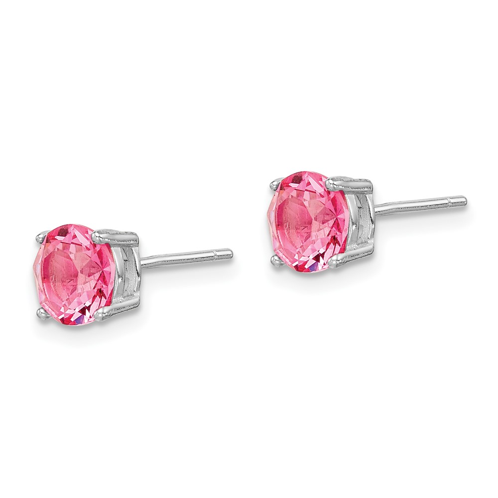 Sterling Silver Rhod-pltd Pink Crystal Birthstone Earrings (QE14067OCT)