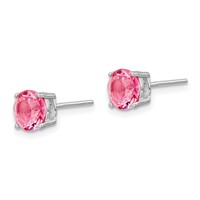 Sterling Silver Rhodium-plated Pink Crystal Birthstone Earrings view 2