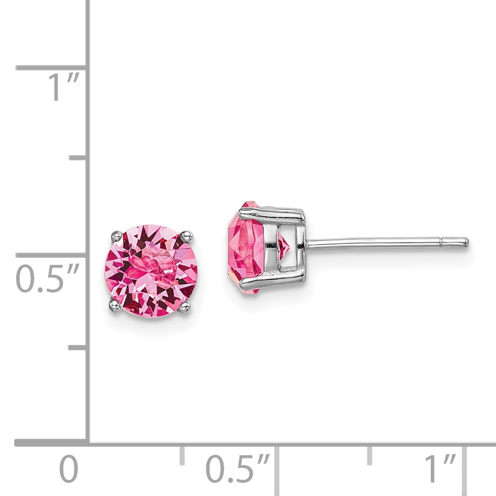 Sterling Silver Rhod-pltd Pink Crystal Birthstone Earrings (QE14067OCT)