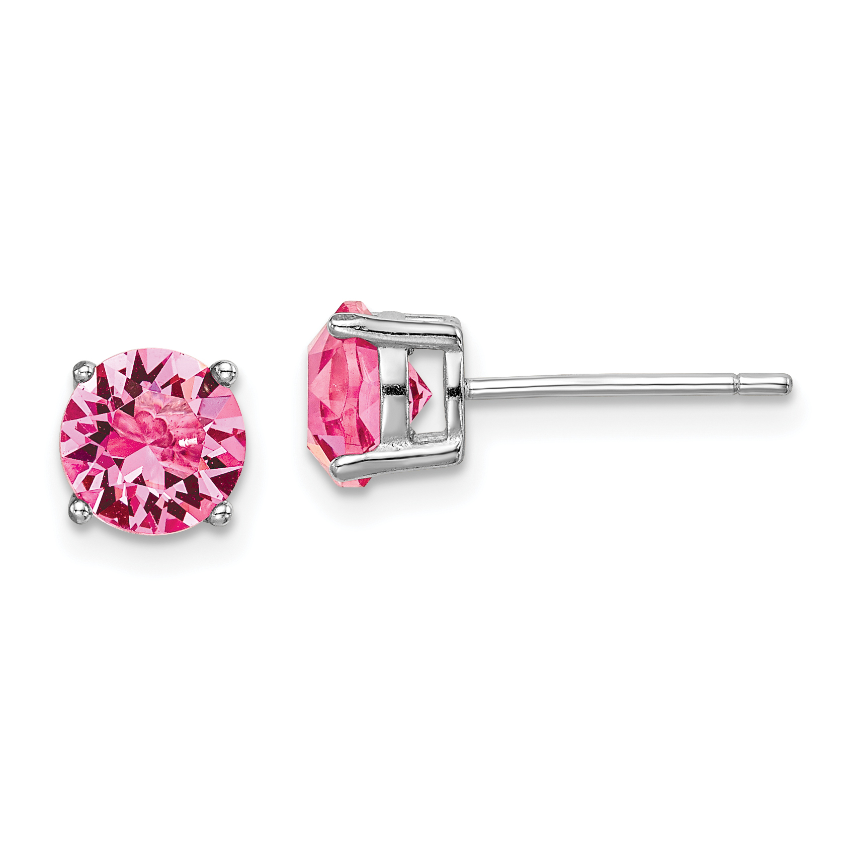 Sterling Silver Rhod-pltd Pink Crystal Birthstone Earrings (QE14067OCT)
