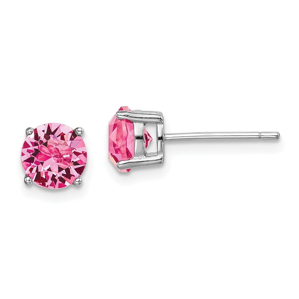 Sterling Silver Rhod-pltd Pink Crystal Birthstone Earrings (QE14067OCT)