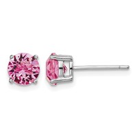 Sterling Silver Rhodium-plated Pink Crystal Birthstone Earrings view 1