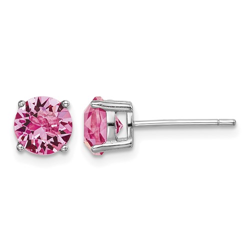 Sterling Silver Rhodium-plated Pink Crystal Birthstone Earrings