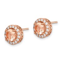Sterling Silver Rose-tone Round Peach CZ Halo Post Earrings view 2