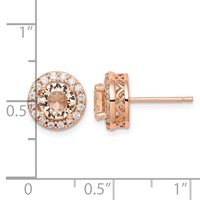 Sterling Silver Rose-tone Round Peach CZ Halo Post Earrings view 4