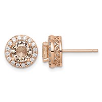 Sterling Silver Rose-tone Round Peach CZ Halo Post Earrings view 1