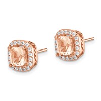 Sterling Silver Rose-tone Square Peach CZ Halo Post Earrings view 2