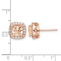 Sterling Silver Rose-tone Square Peach CZ Halo Post Earrings view 4