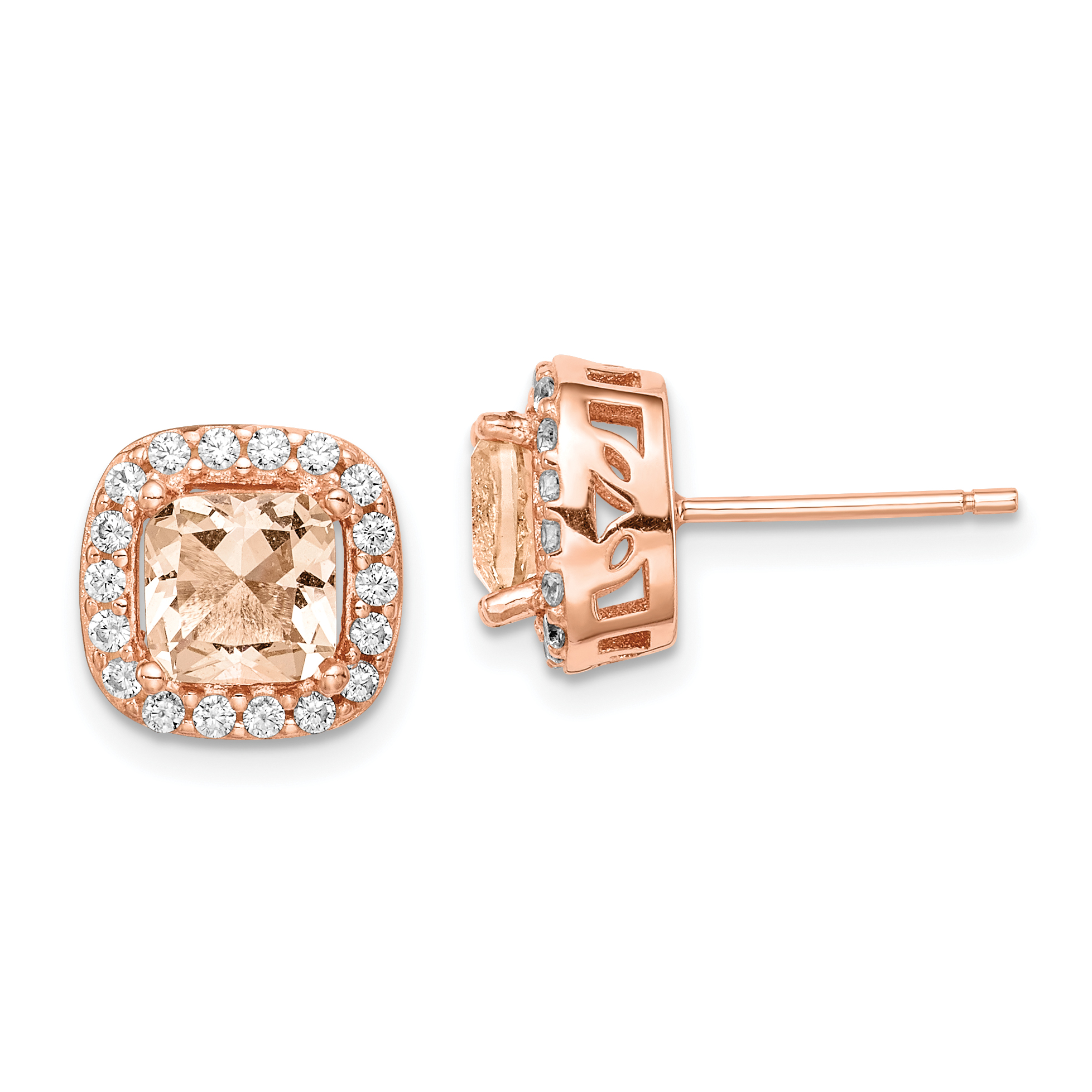 NilePerch / いちごワッペンカットソー  アカ O-25-04-14-034-LO-TO-OW-ZY Silver Rose-tone Square Peach CZ Halo Post Earrings QE14071
