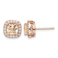 Sterling Silver Rose-tone Square Peach CZ Halo Post Earrings view 1